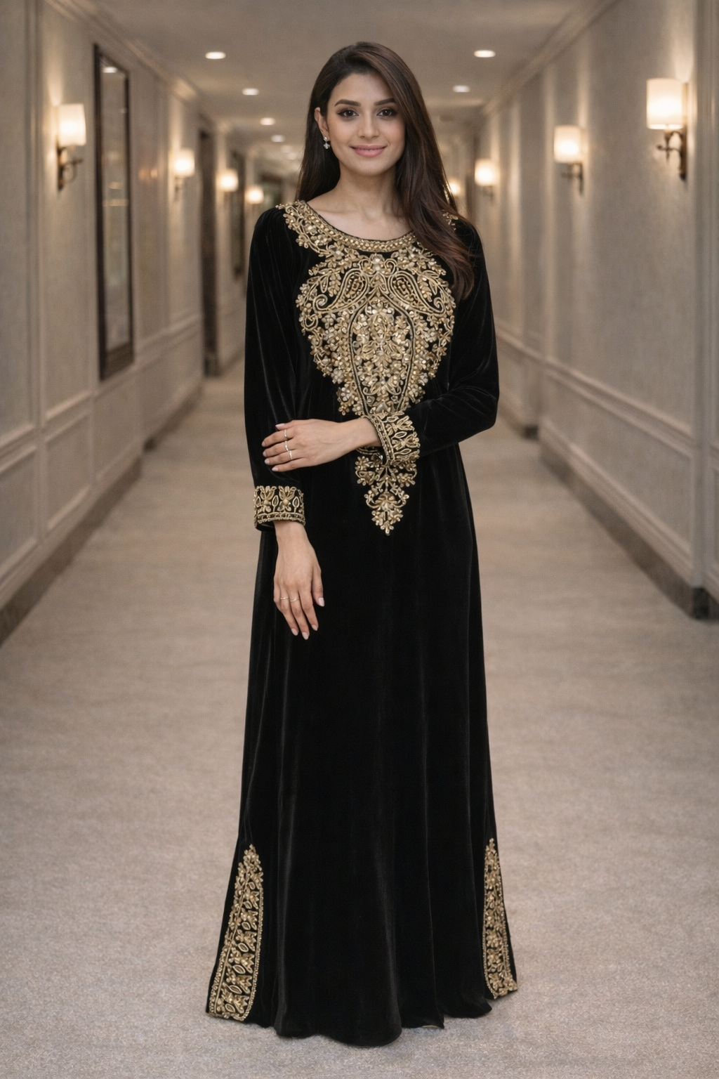 Black Velvet Gown with Dori Work