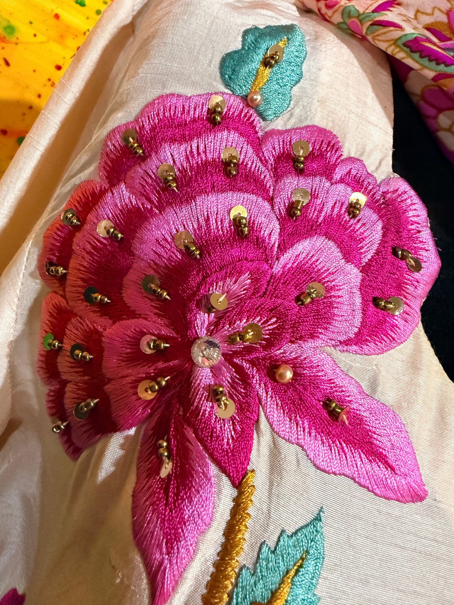 Peachy ivory Floral Embroidered Suit