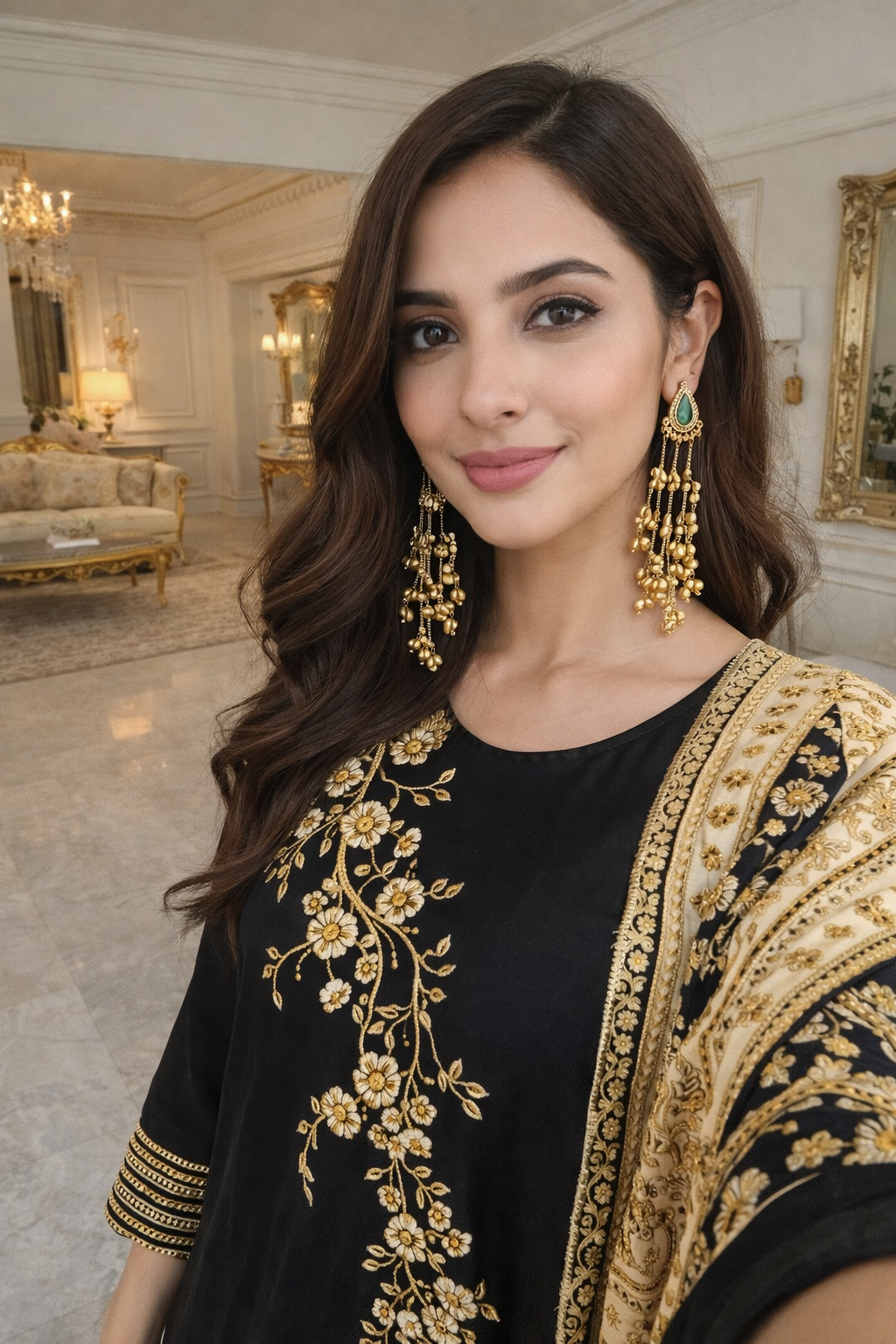 Raw Silk Embroidered Suit - Black & Gold