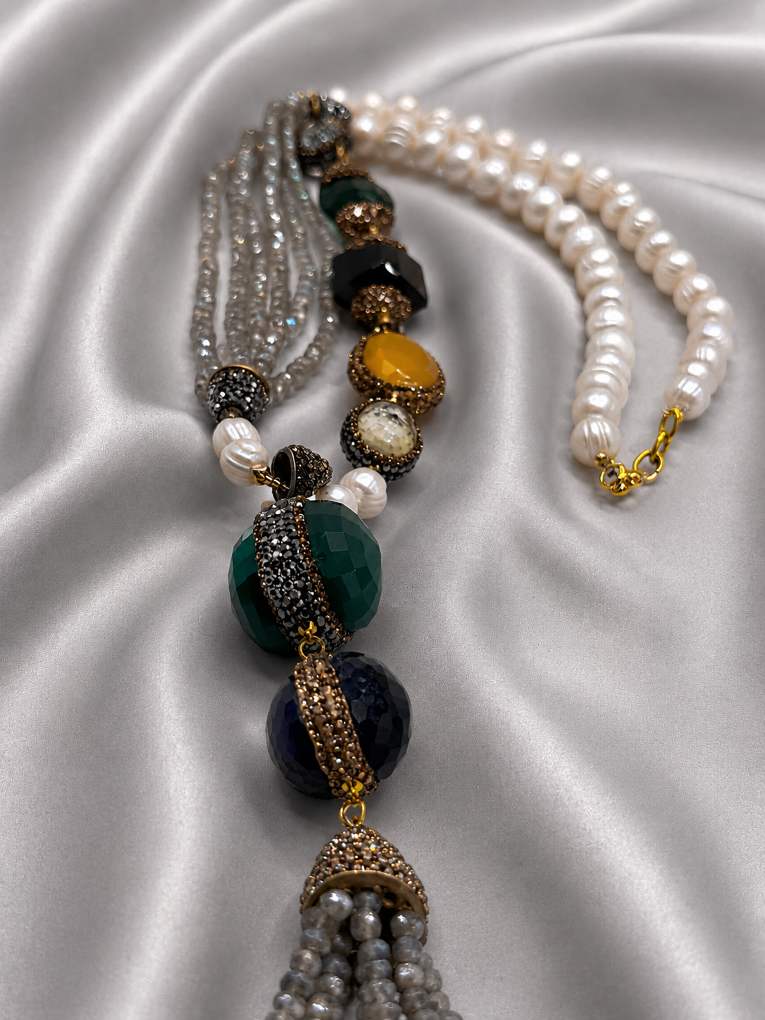 Grey Beaded Natural Stone Necklace