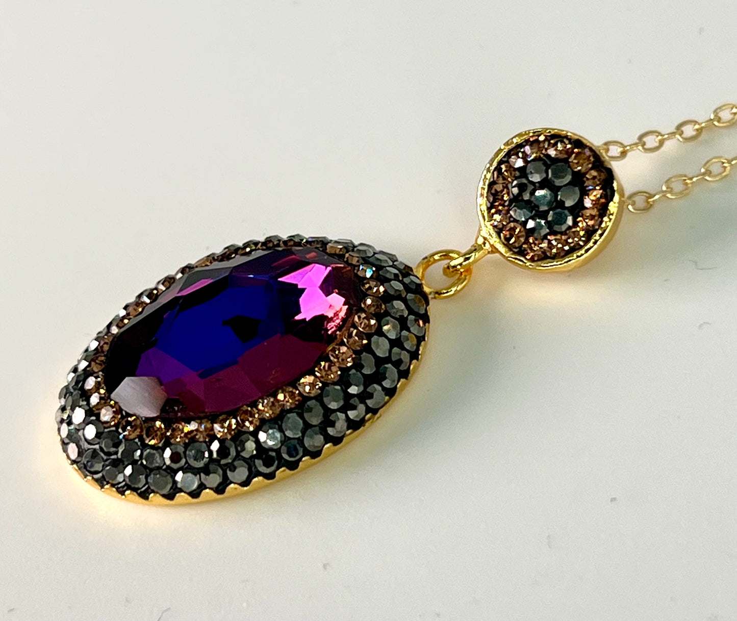 Purple Crystal Marcasite Locket Set