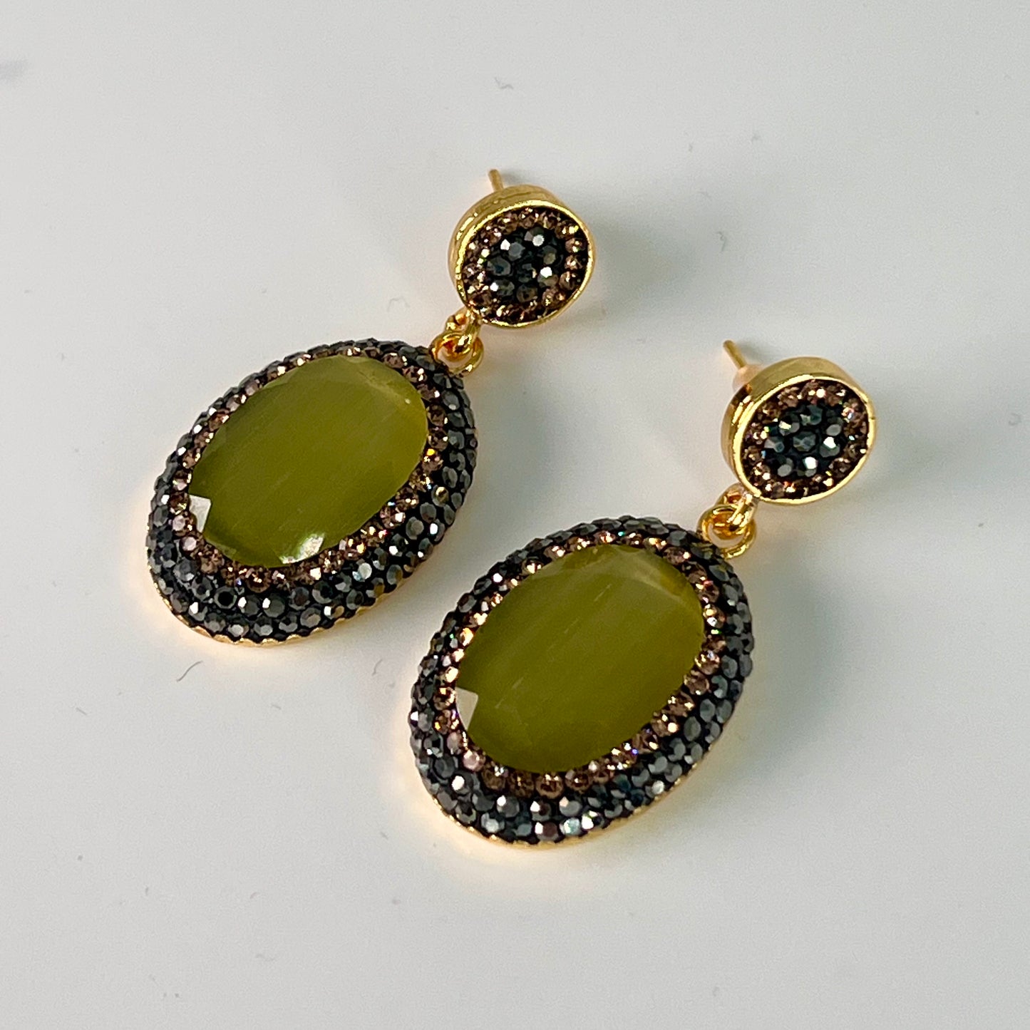 Cat Eye Drop Earrings with black marcasites