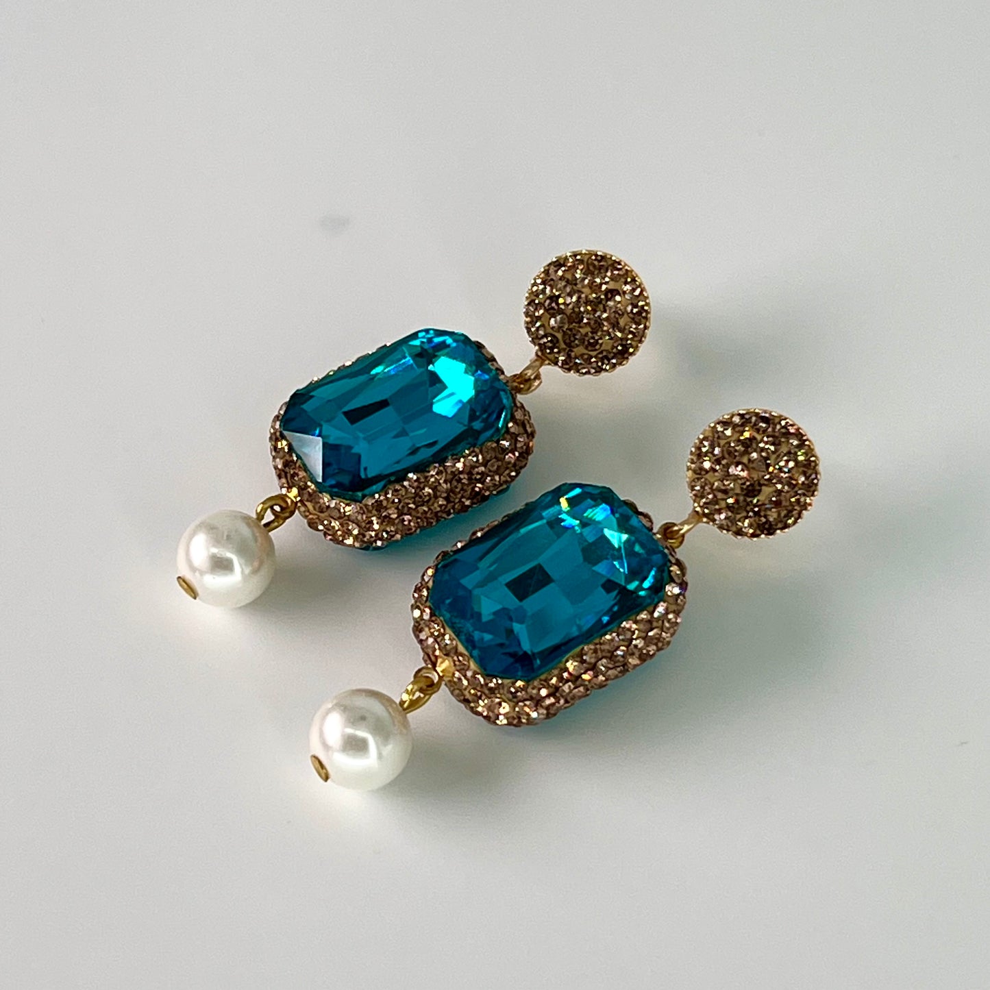 Turquoise Crystal Pearl Earrings
