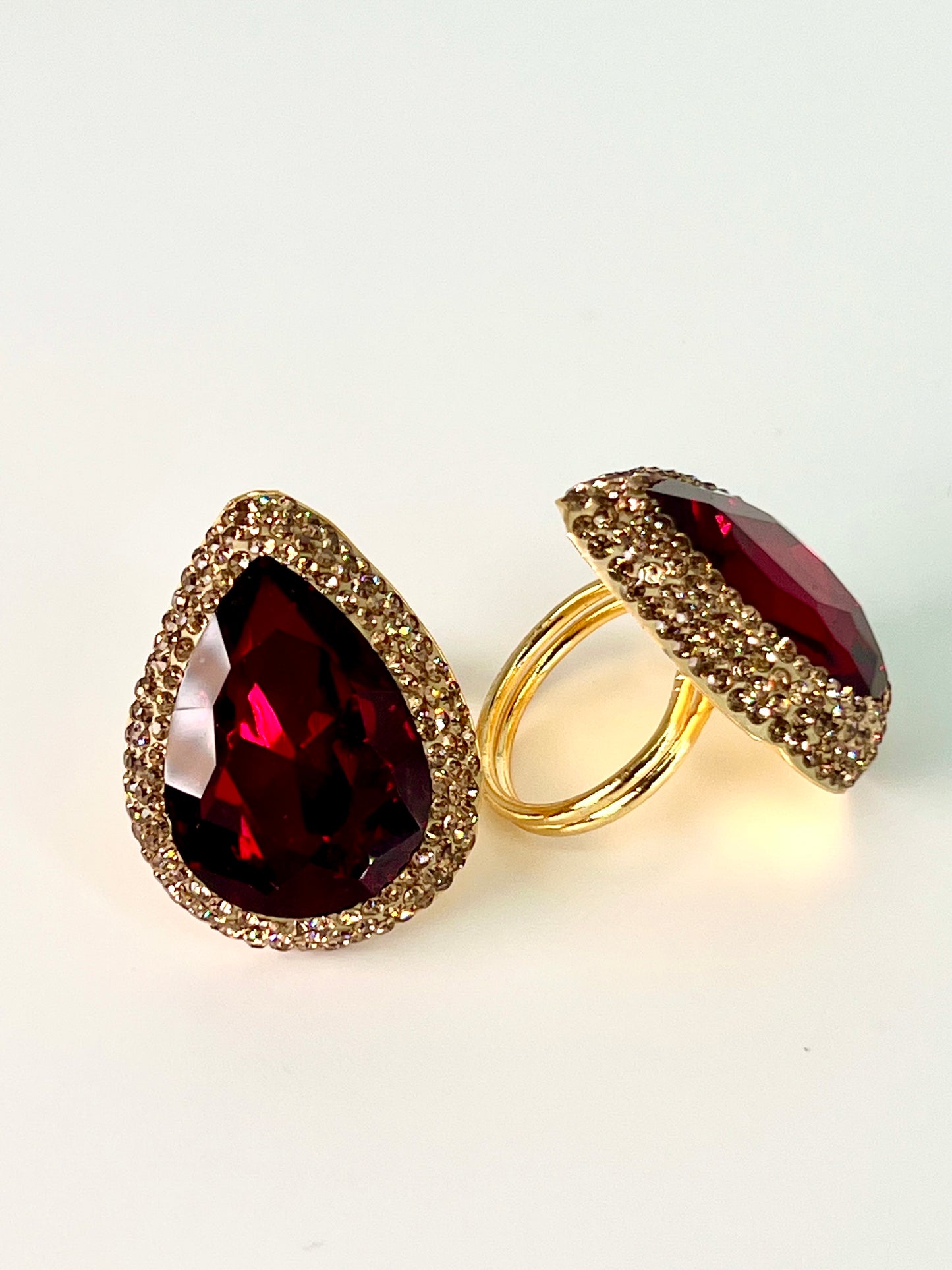 Crystal adjustable rings with premium srystals and gold marcasites