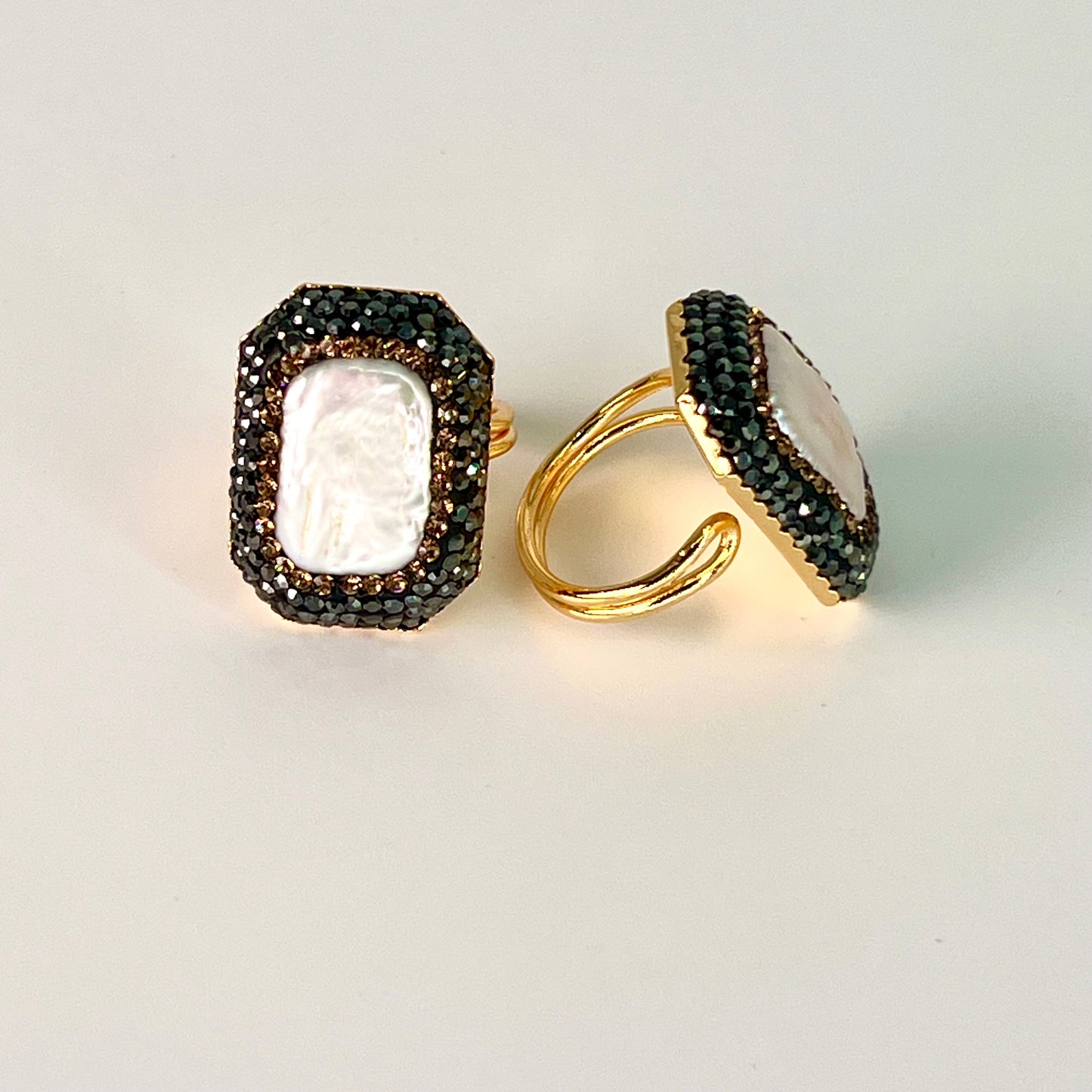 Pearl Ring with Black Marcasites