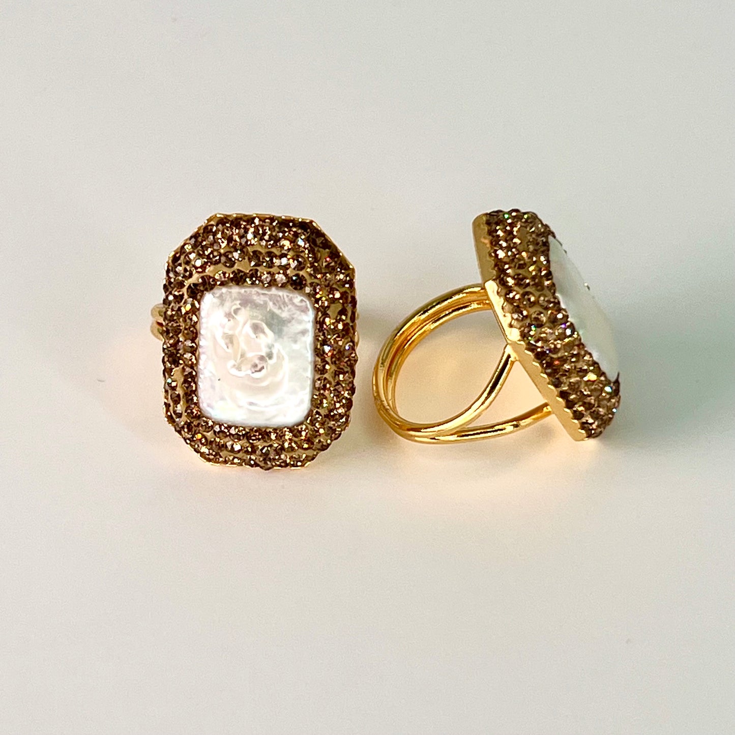 Mother of Pearl Rings with Gold Msrcasites