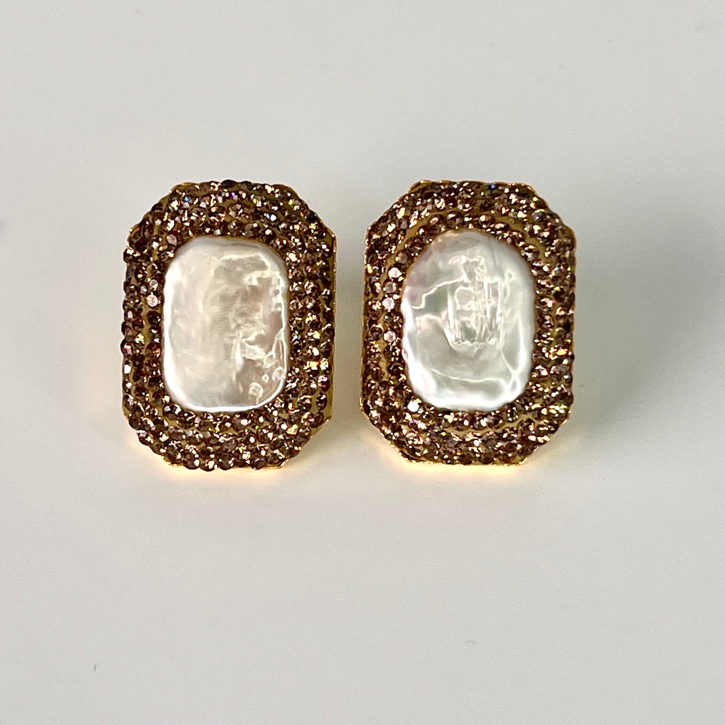 Mother of Pearl Studs with Gold Marcasites