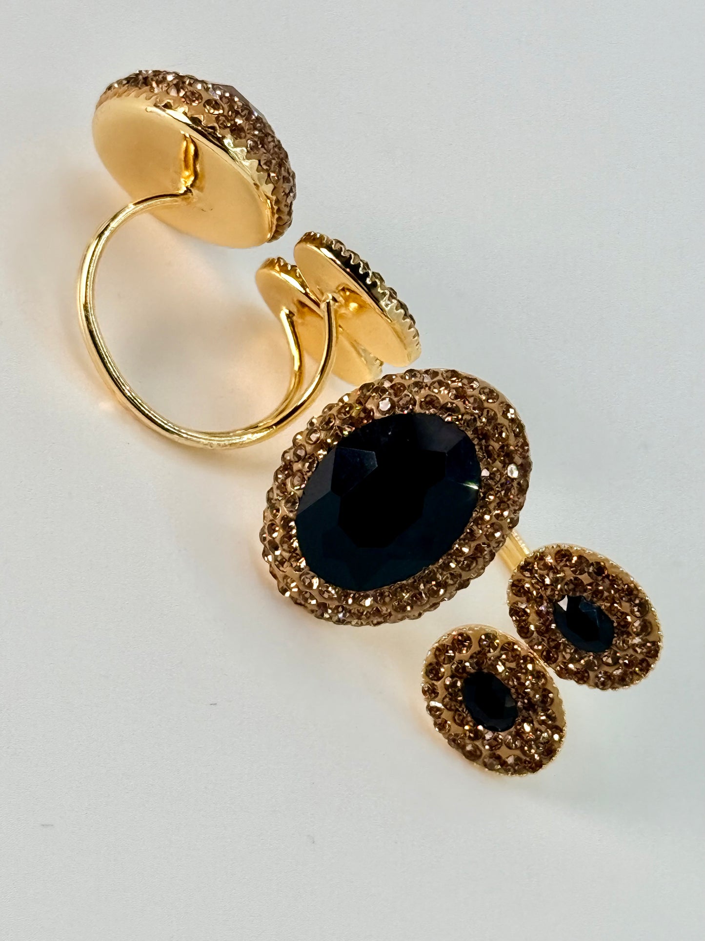 Triple Stone Ring with gold Marcasites