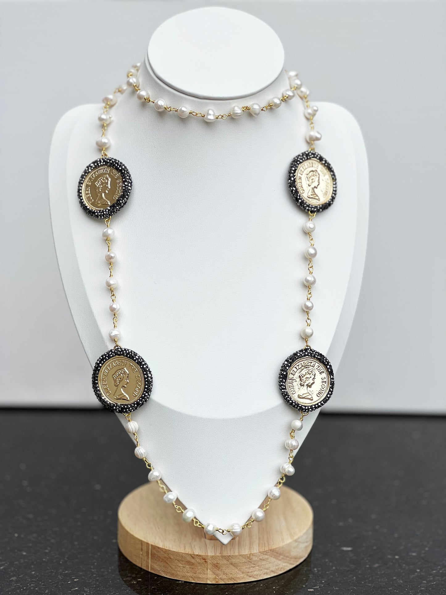 Turkish Golden Shores Necklace: Handcrafted Mother of Pearls and Gilded Coins