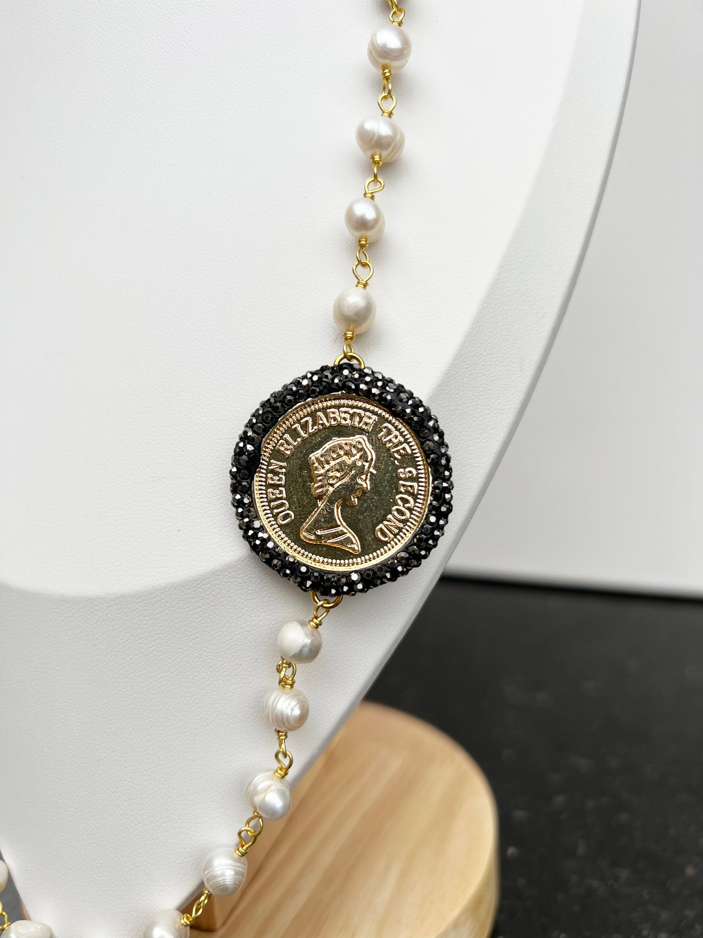 Turkish Golden Shores Necklace: Handcrafted Mother of Pearls and Gilded Coins
