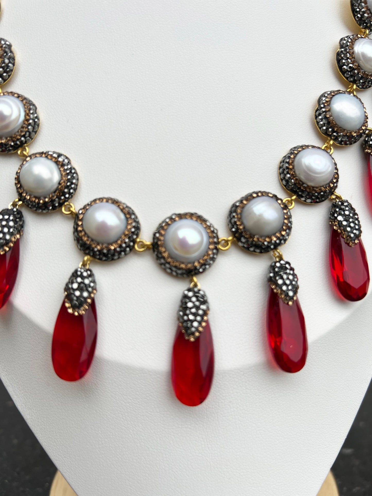 Turkish Pearl and Ruby Elegance Necklace