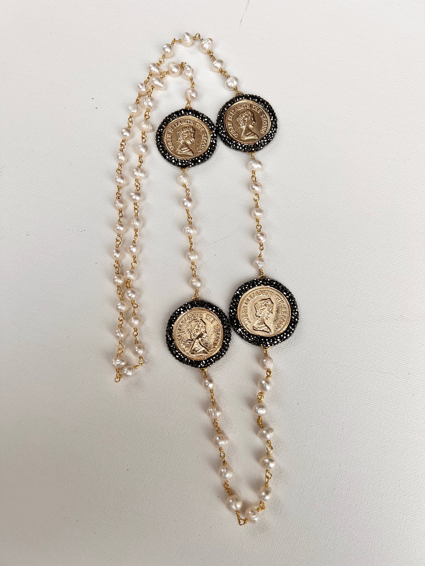Turkish Golden Shores Necklace: Handcrafted Mother of Pearls and Gilded Coins
