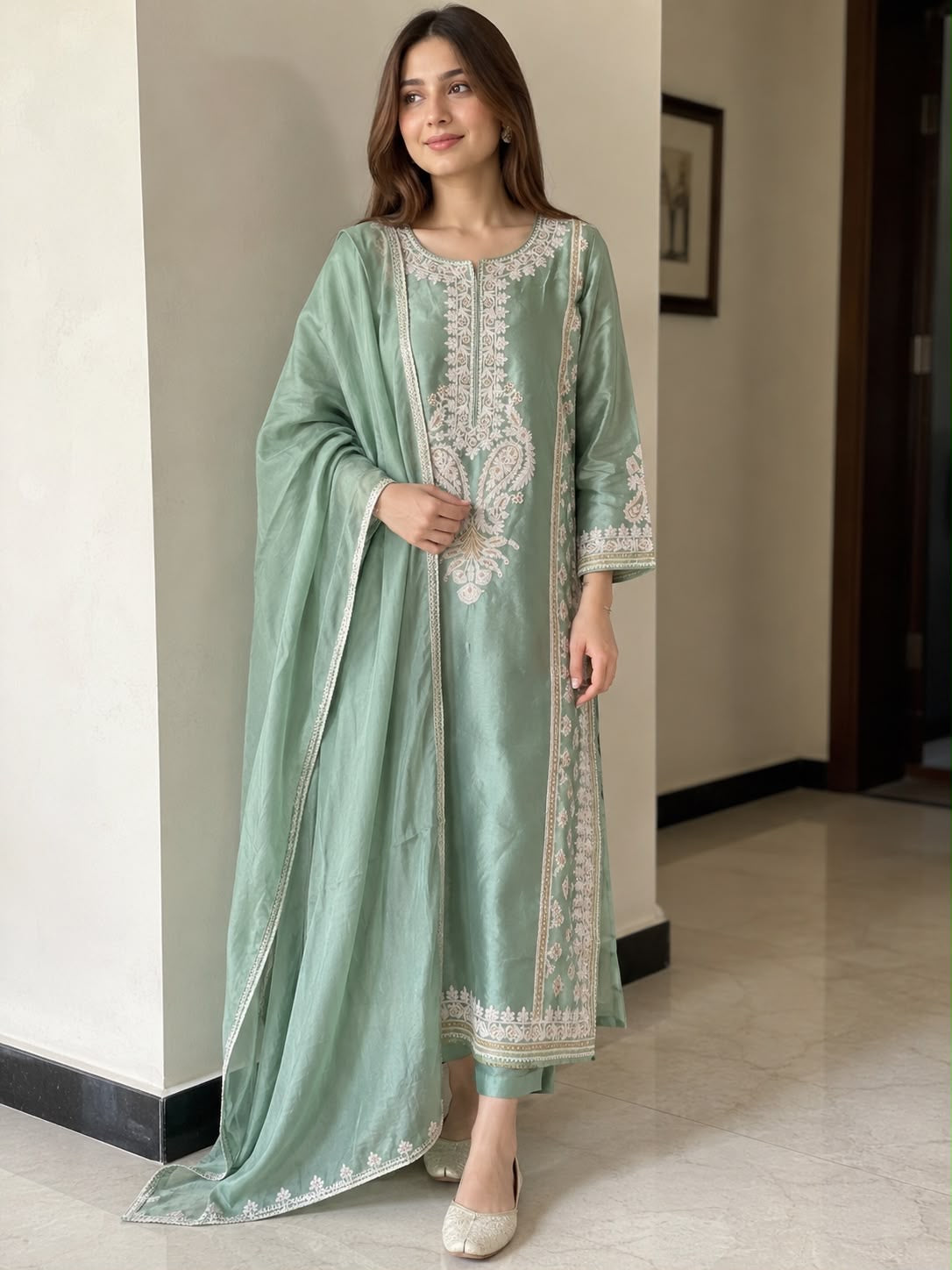 Pure Sheesha silk formal outfit with thread embroidery
