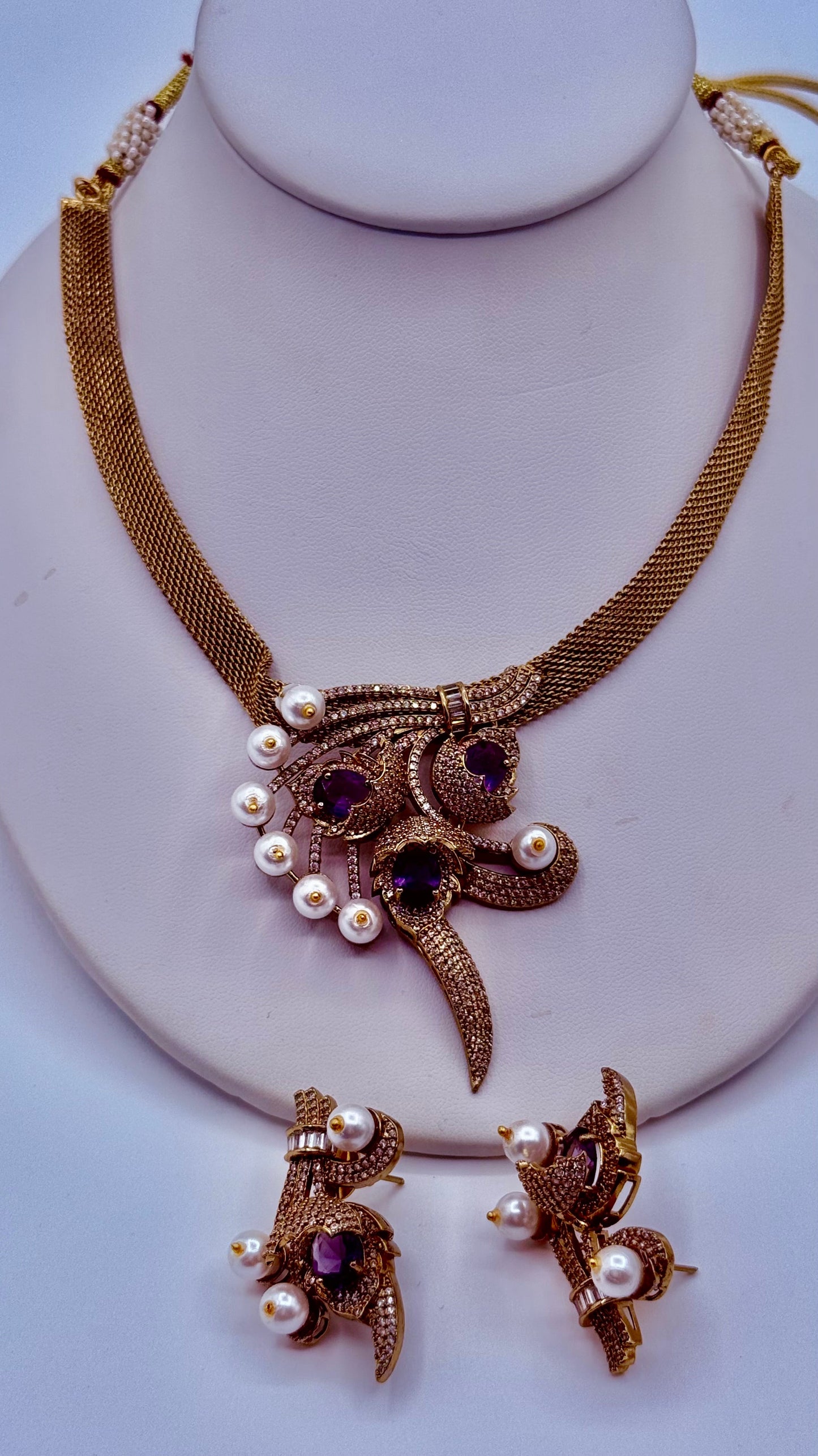 Amethyst Pearl Crystal Necklace Set