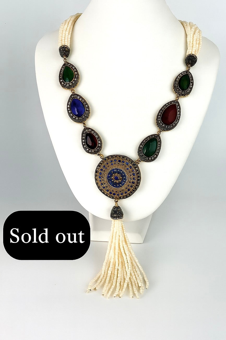 Gemstone Medallion Tassel Necklace