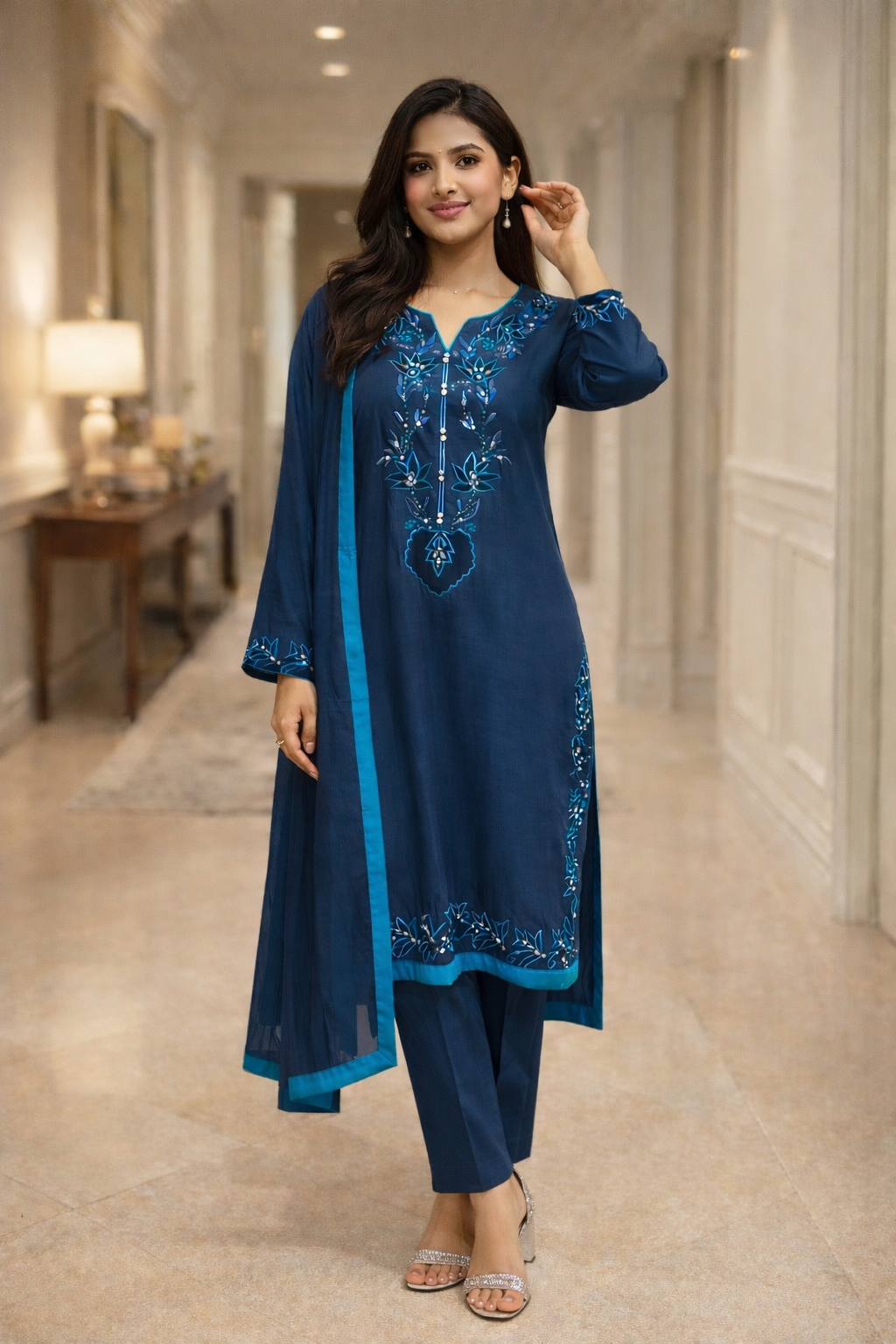 Premium Teal Raw Silk Outfit