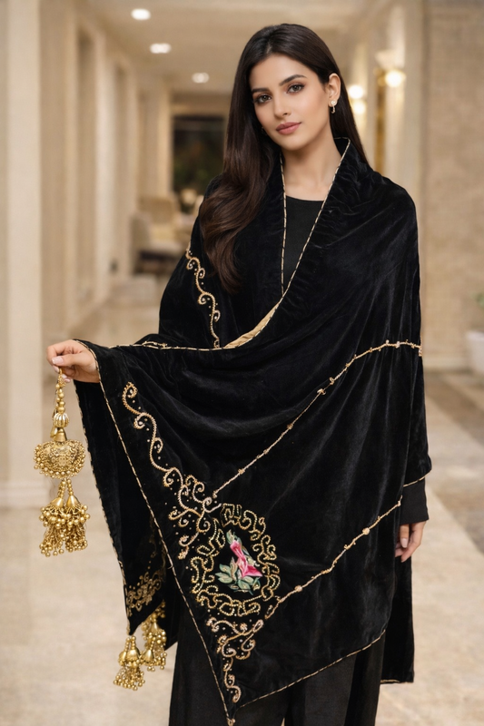 Embroidered Velvet Shawl