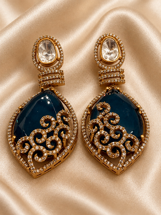 Emerald green earrings with American diamonds
