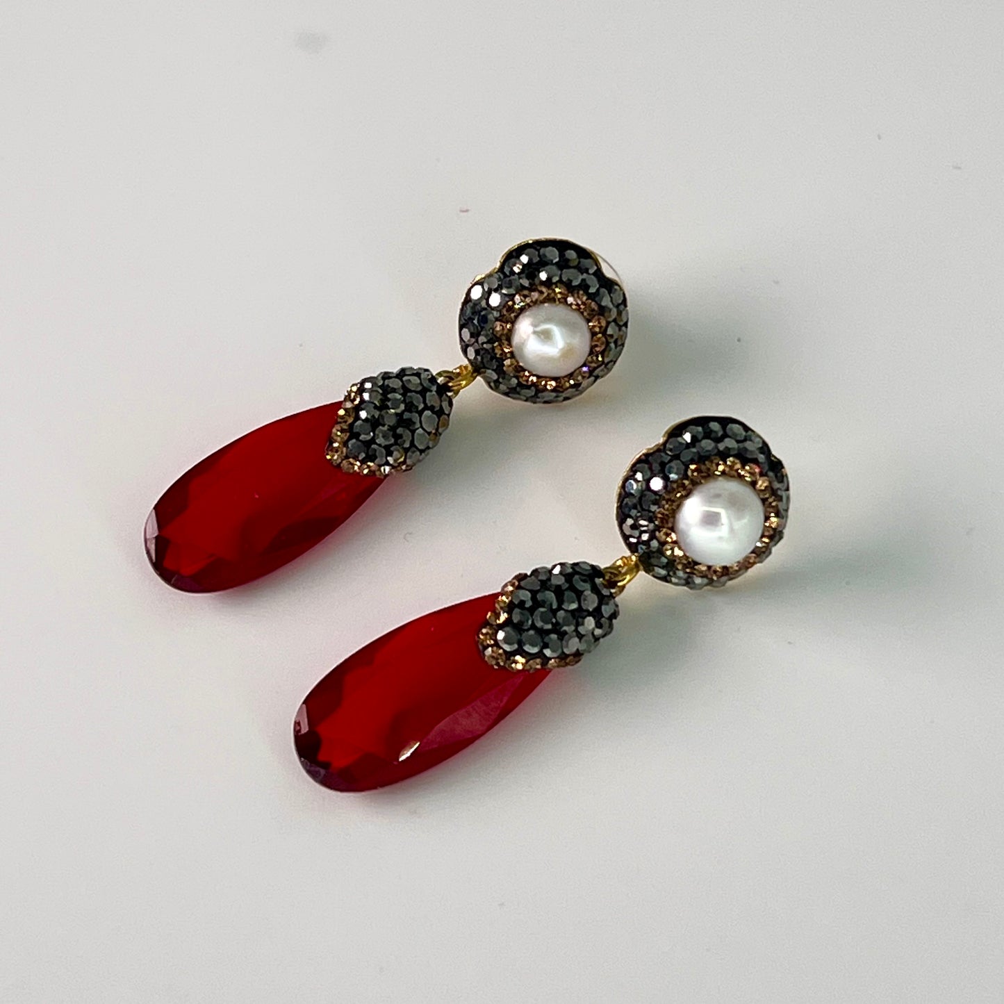Red Crystal Pearl Earrings