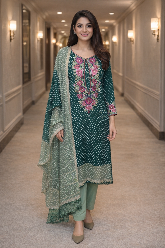 Chiffon Chunri Floral Suit