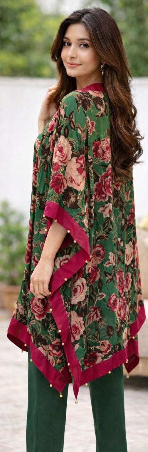Chiffon Palachi Kaftan - Green Floral