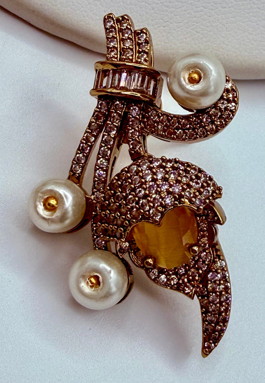 Pearl & Citrine Crystal Brooch necklace set