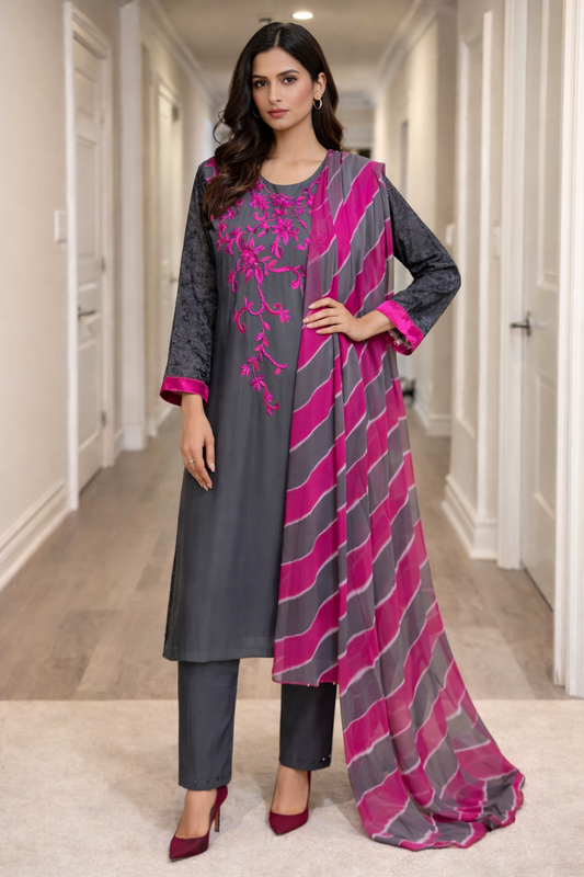 Elegant Chiffon Outfit with Hand Embroidery