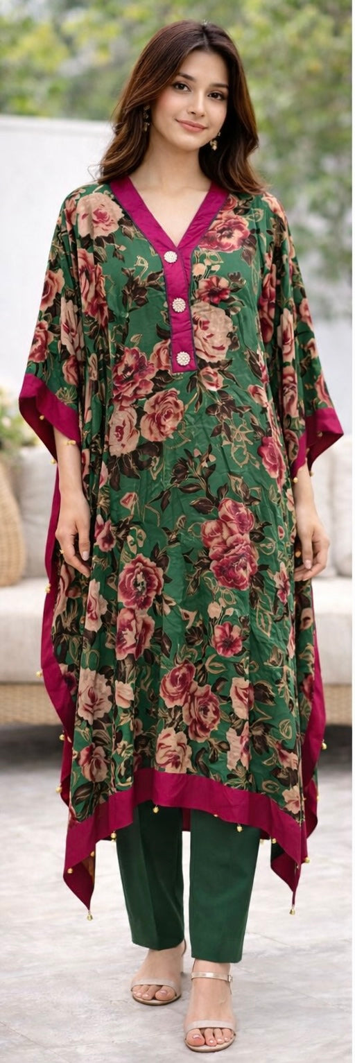 Chiffon Palachi Kaftan - Green Floral