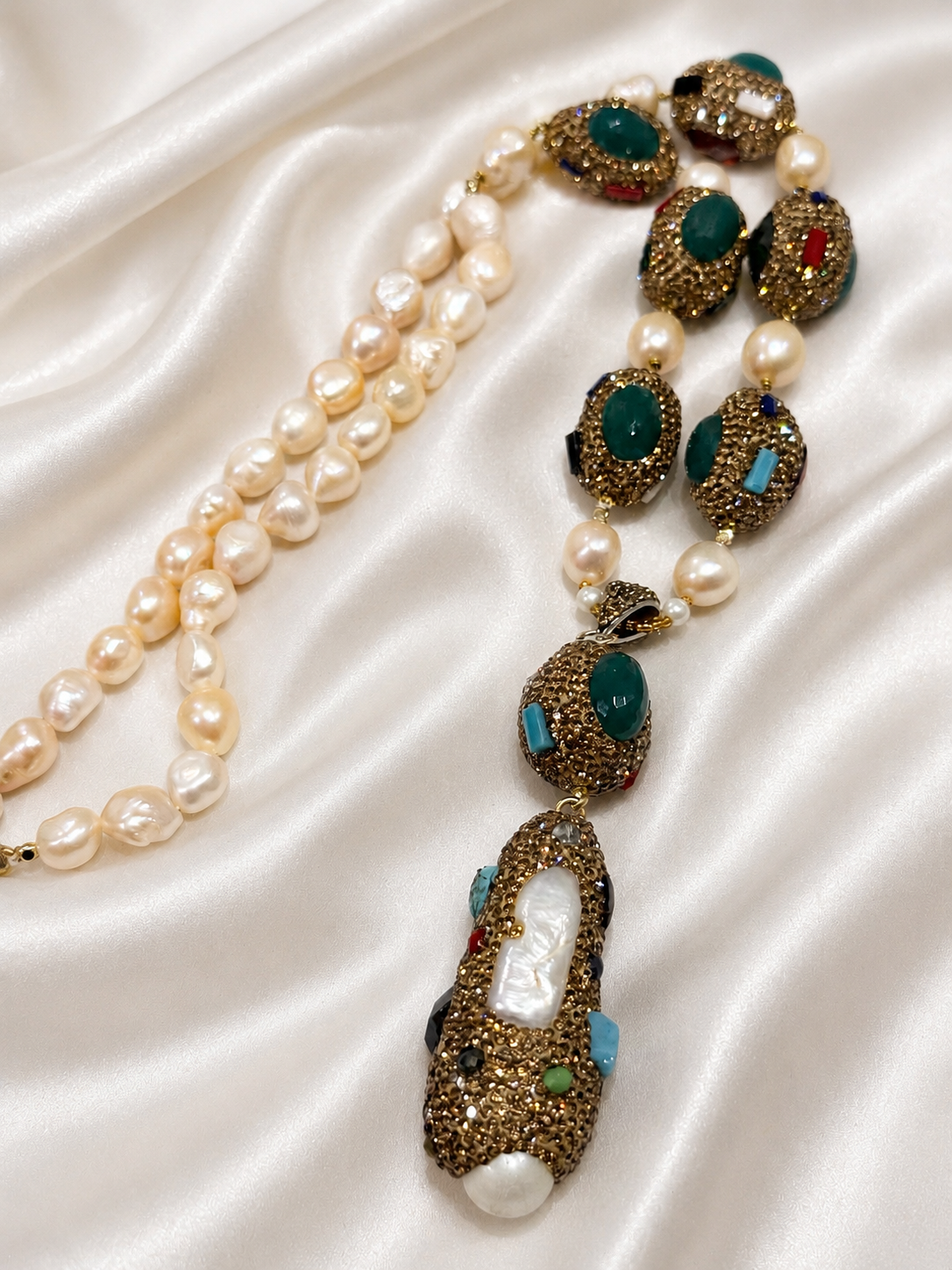 Gold Marcasite & Semi-Precious Stone Necklace