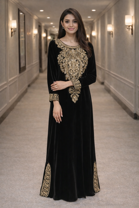 Black Velvet Gown with Dori Work