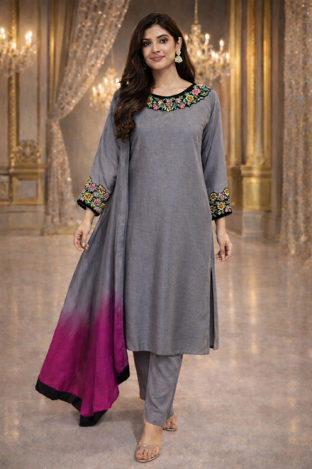 Luxury Raw Silk Ensemble with Pure Silk Dupatta