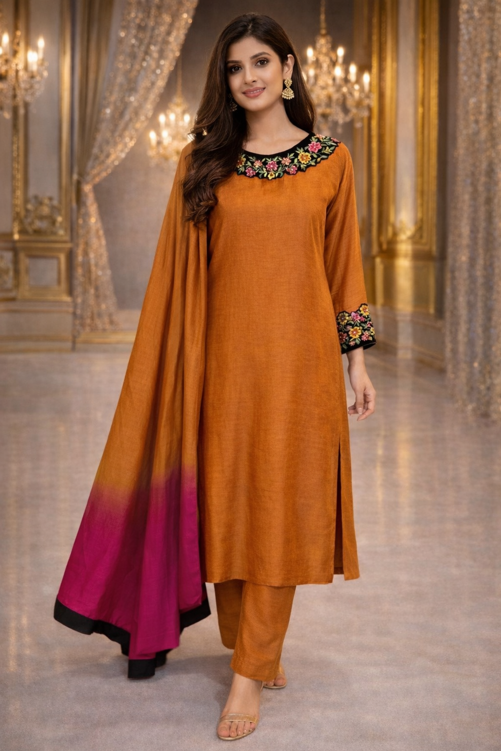 Luxury Raw Silk Ensemble with Pure Silk Dupatta