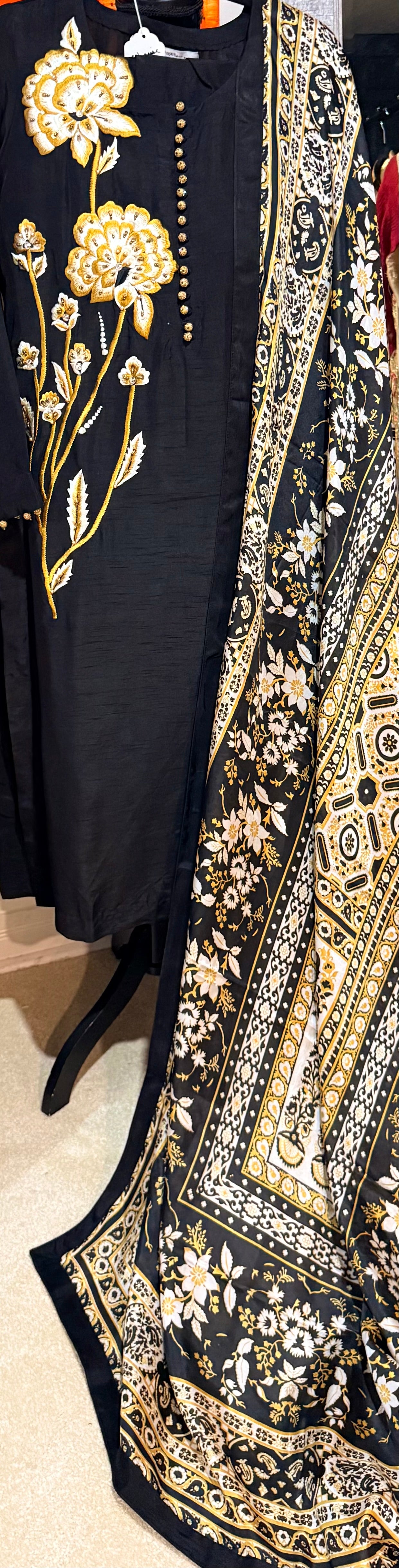 Black & Gold Floral Embroidered Suit