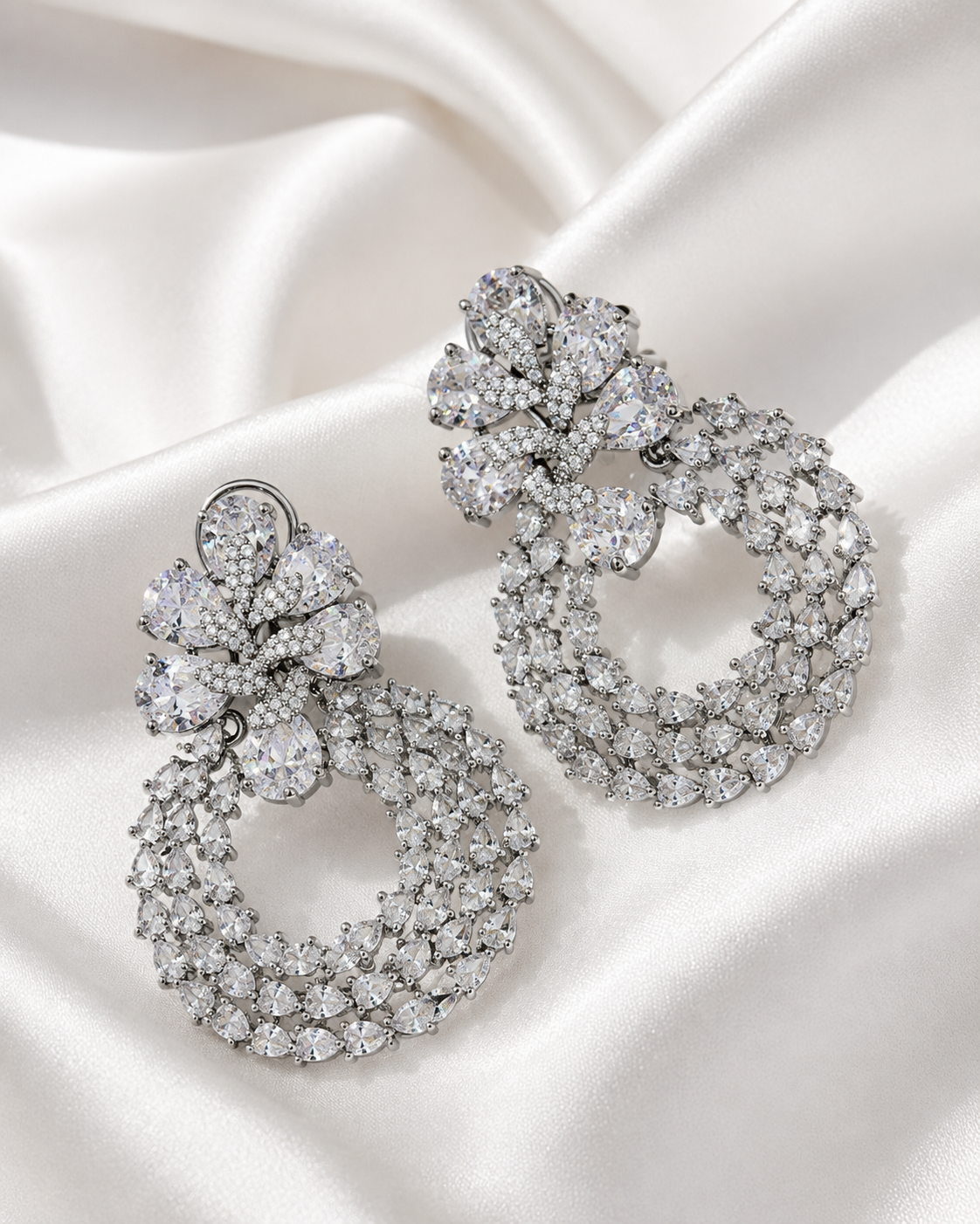 Black Crystal Floral Hoop Earrings