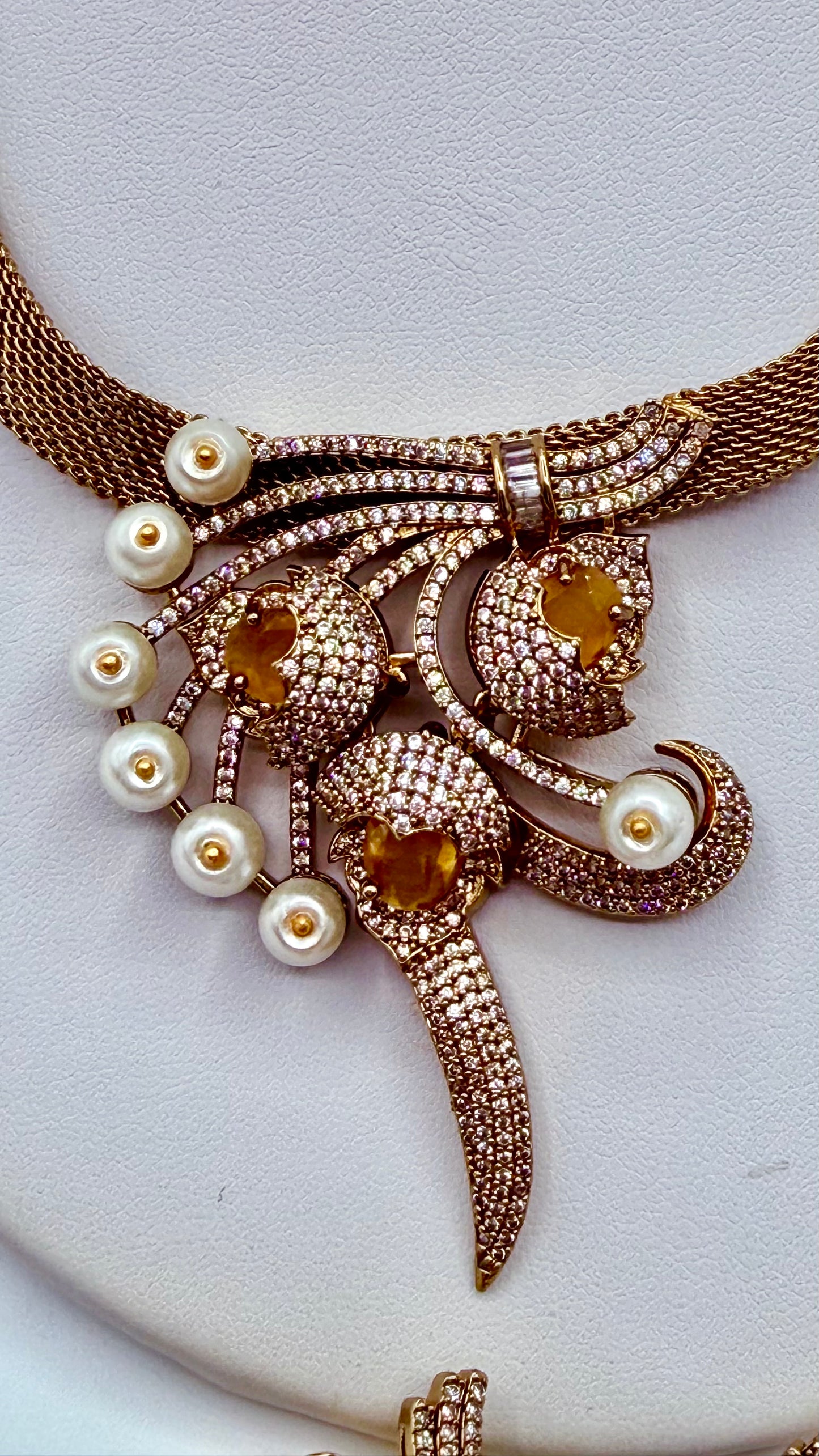 Pearl & Citrine Crystal Brooch necklace set