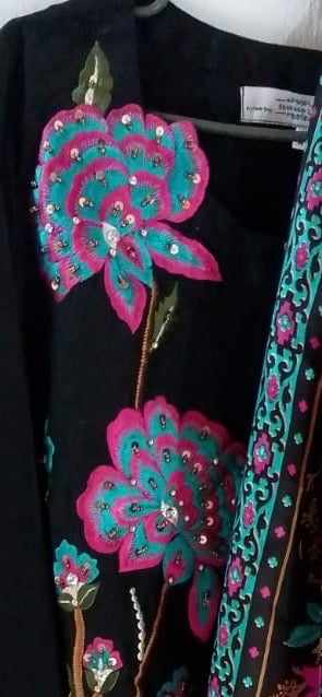 Black Floral Embroidered Suit