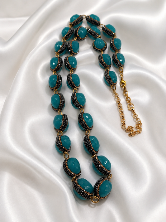 Teal Crystal Bead Necklace