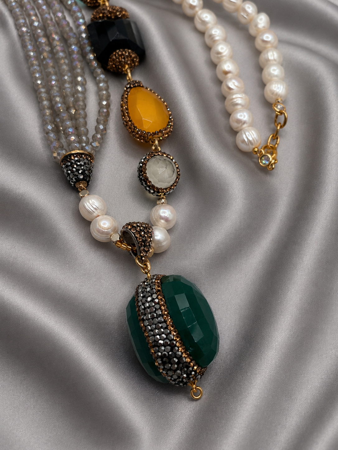 Grey Beaded Natural Stone Necklace