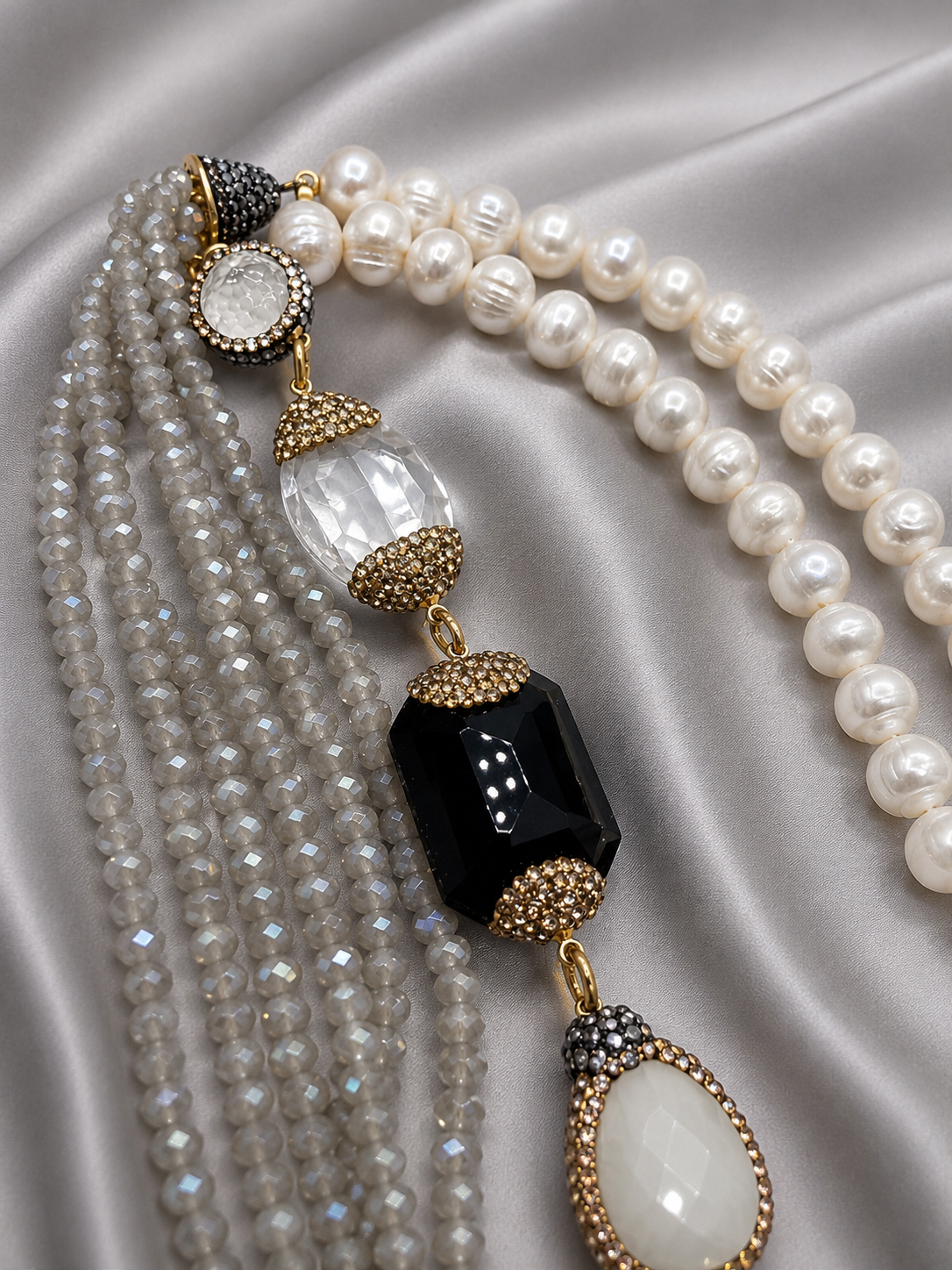 Grey Beaded Natural Stone Necklace