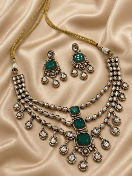 Emerald Green Polki Necklace Set