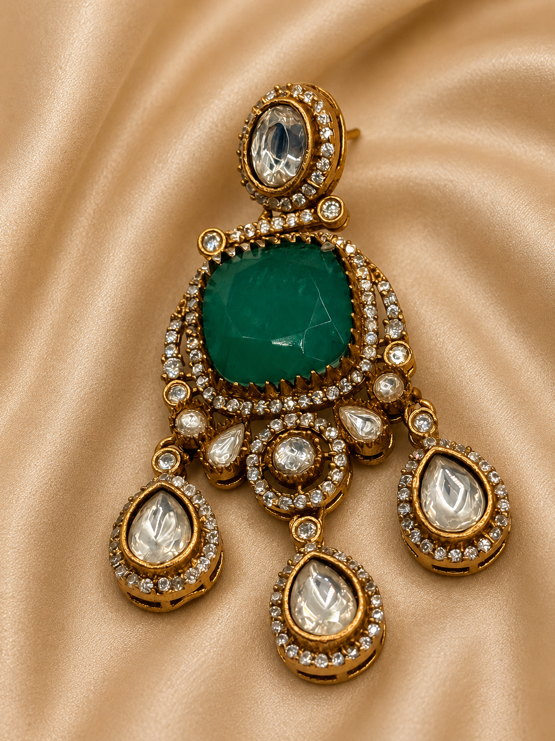 Emerald Green Polki Necklace Set