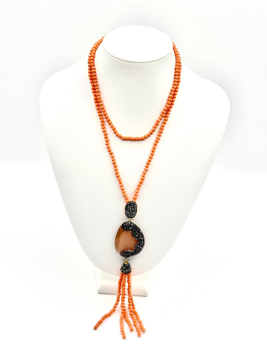 Orange Cat’s Eye Necklace With Black Markacites