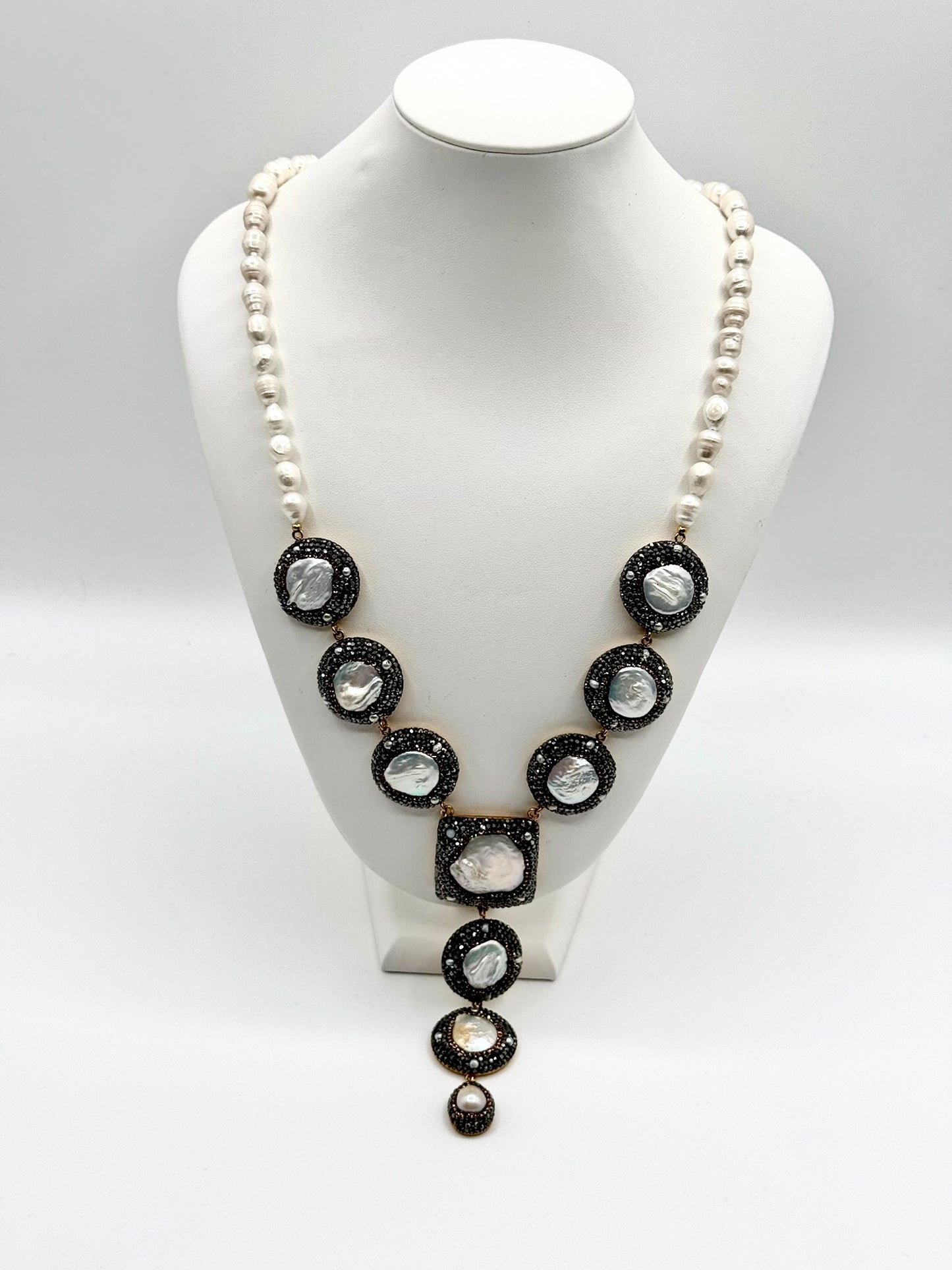 Mother of Pearl With Black / Gold Markacites Necklace