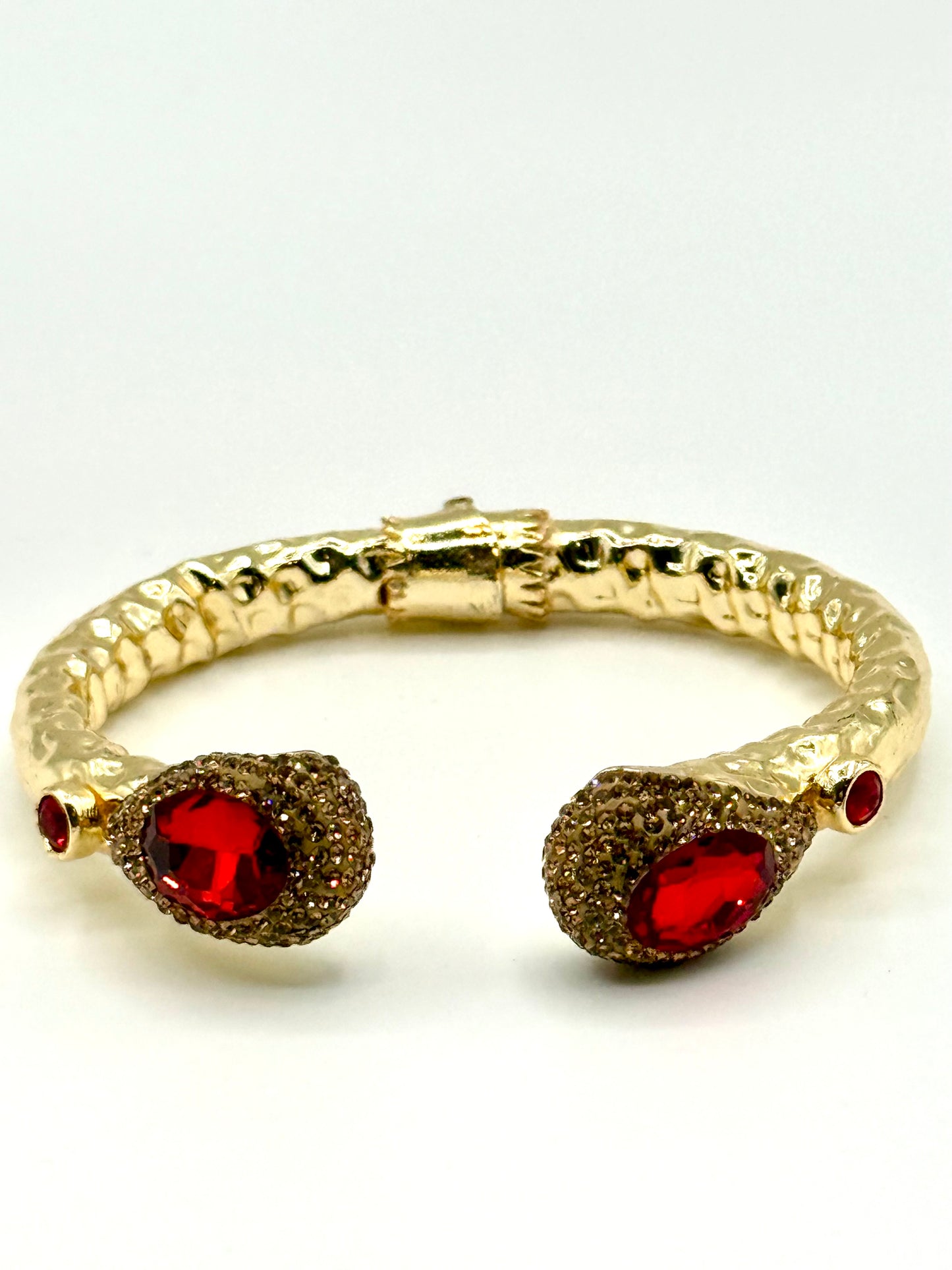 Ruby Red Crystal Gold Cuff Bangle