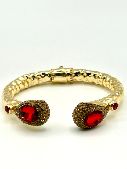 Ruby Red Crystal Gold Cuff Bangle
