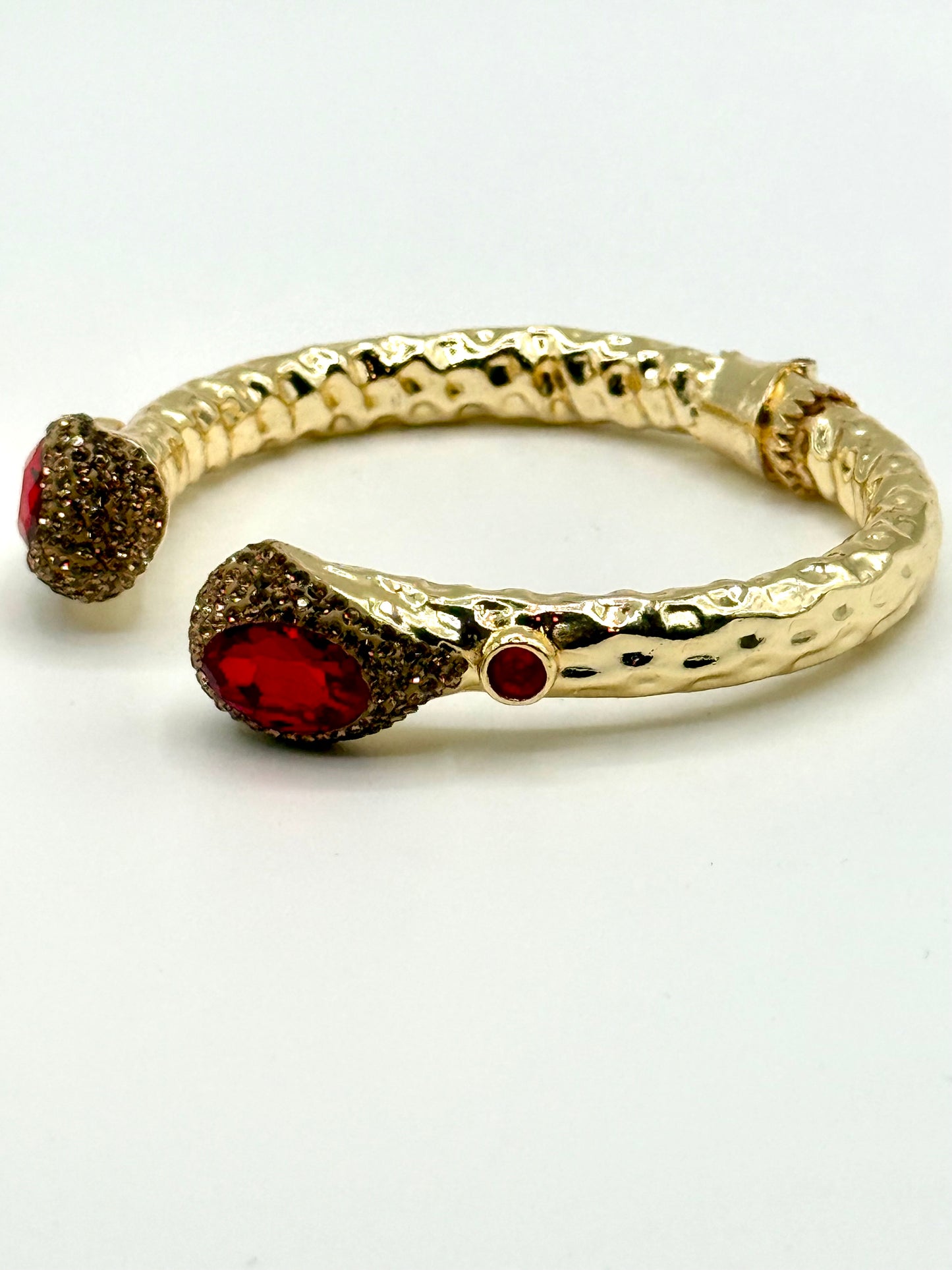 Ruby Red Crystal Gold Cuff Bangle