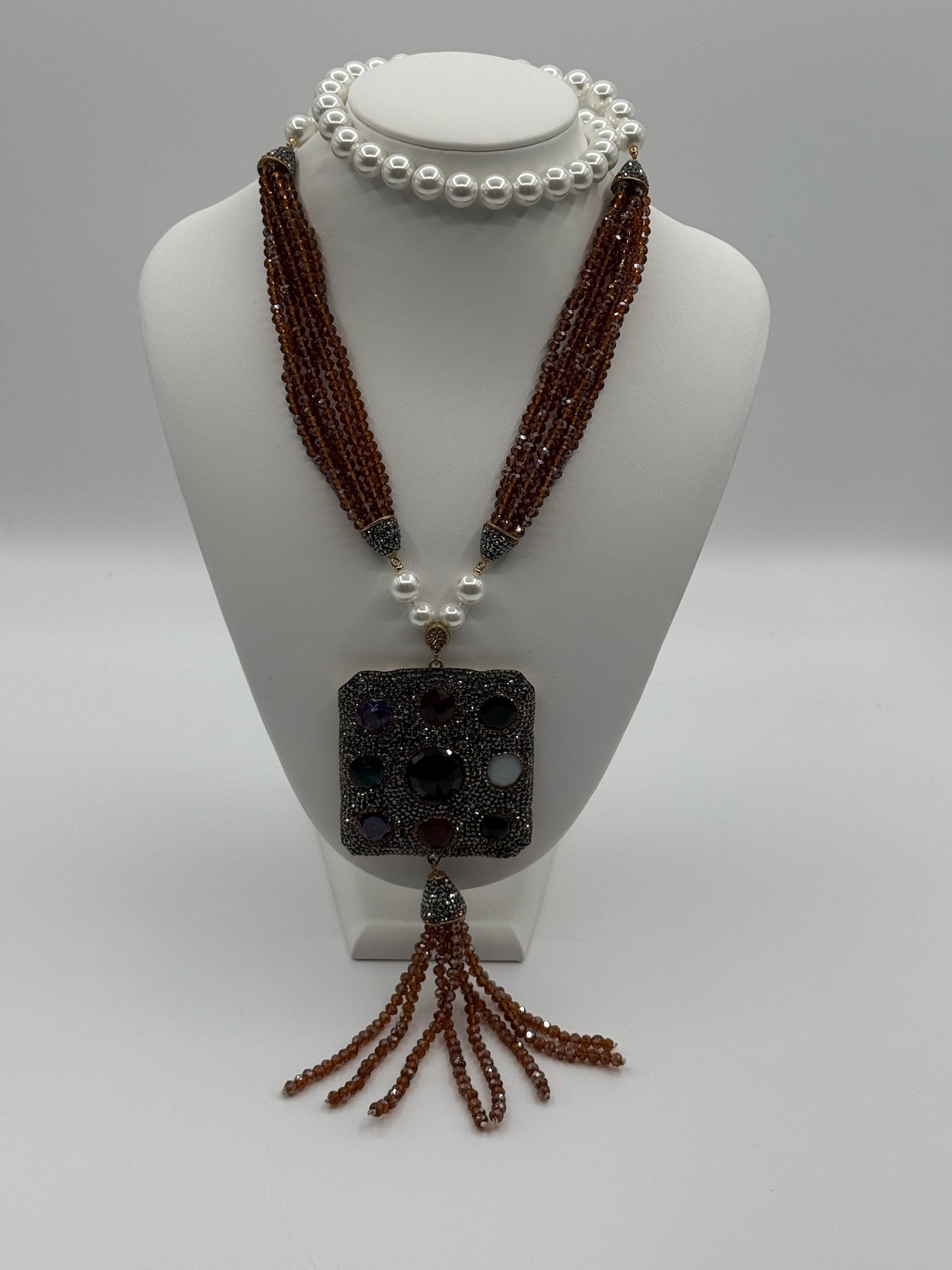Square Brown Charm Necklace