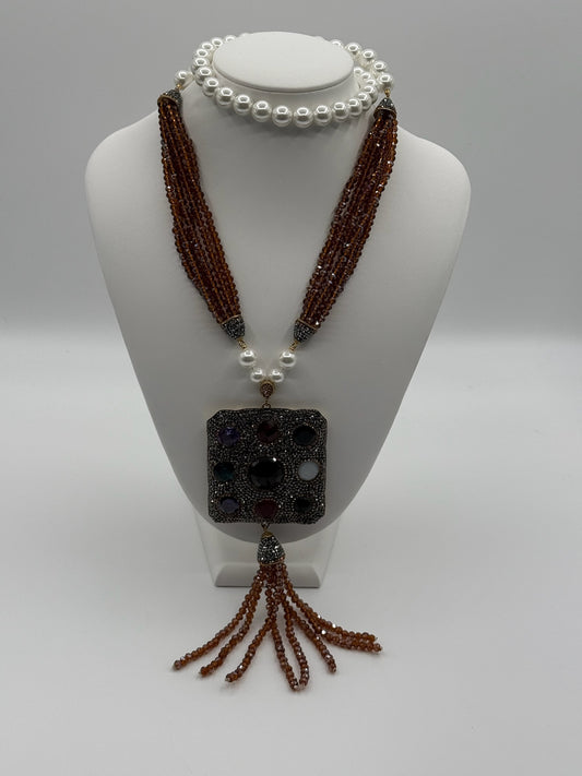 Square Brown Charm Necklace