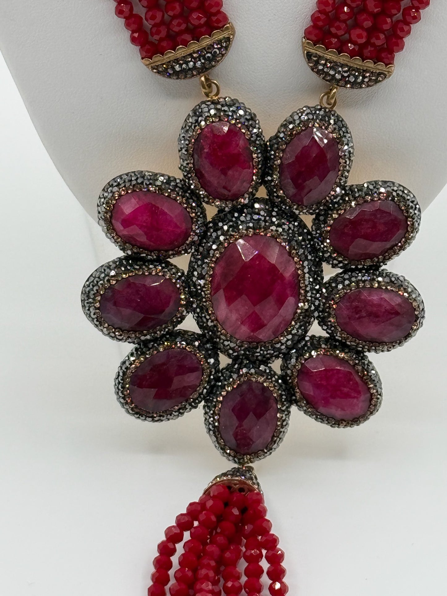 Ruby Gem Flower Necklace Set