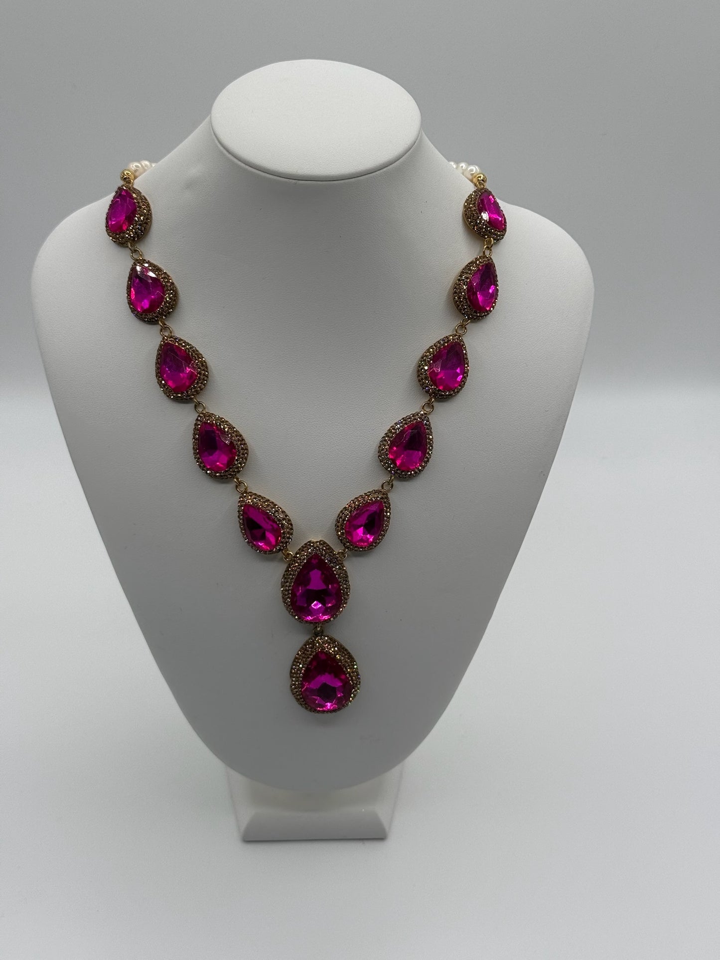 Fuchsia Crystal Pearl Necklace